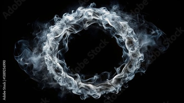 Fototapeta Smoke Ring, Vape O's,  Vaping Cloud, Abstract Smoke Circle, Realistic Smoke, Isolated Smoke Ring, Black Background,  Smoke Photography,  Vaping Photo, Smoke Art