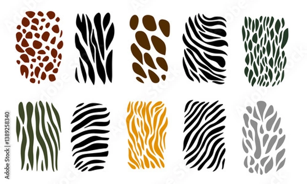 Obraz Safari and African animals skin and fur texture. Vector design elements.