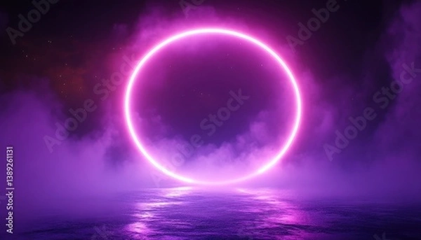 Fototapeta Purple neon halo shining through layers of diffused fog.