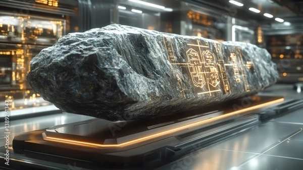 Obraz Futuristic lab scans ancient artifact