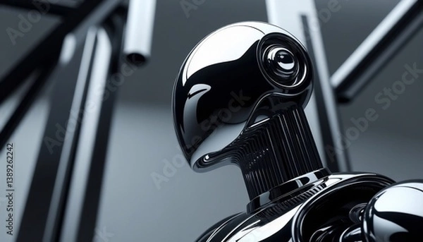 Obraz Metallic Robot Close Up Artificial Intelligence Future Technology Concept