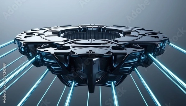 Fototapeta Scifi Technology Futuristic Object With Blue Light Beams On Neutral Background