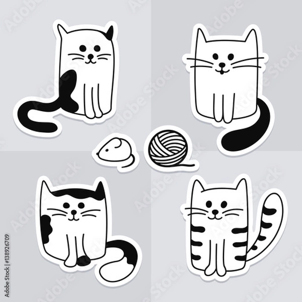 Obraz Black and white cat stickers