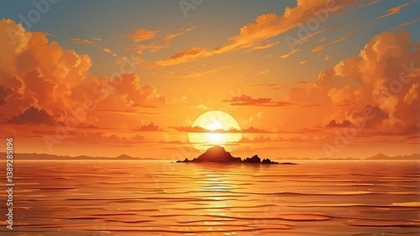 Fototapeta "Serenity at Dawn: A Quiet Lake Reflecting the First Rays of Sunlight"