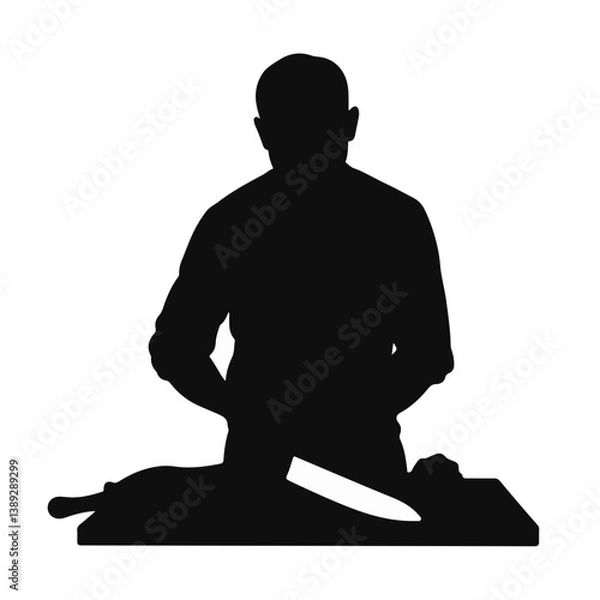 Fototapeta Chef slicing ingredients in silhouette against a white background  