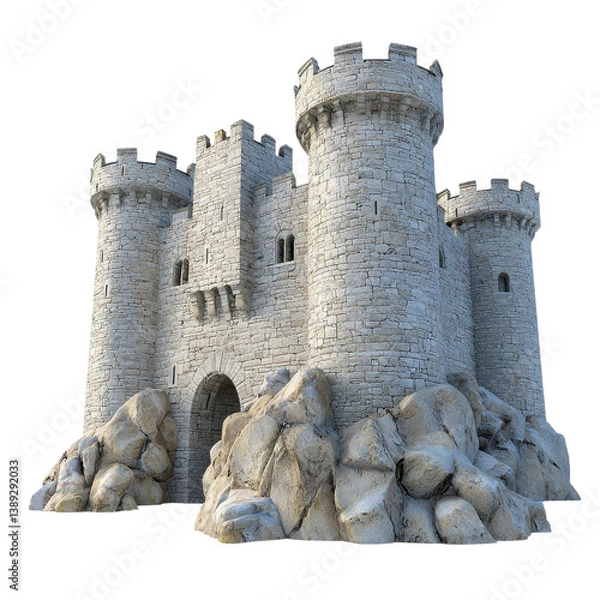 Obraz Majestic Stone Castle on Rocky Coastline Medieval Fortress 3D Render