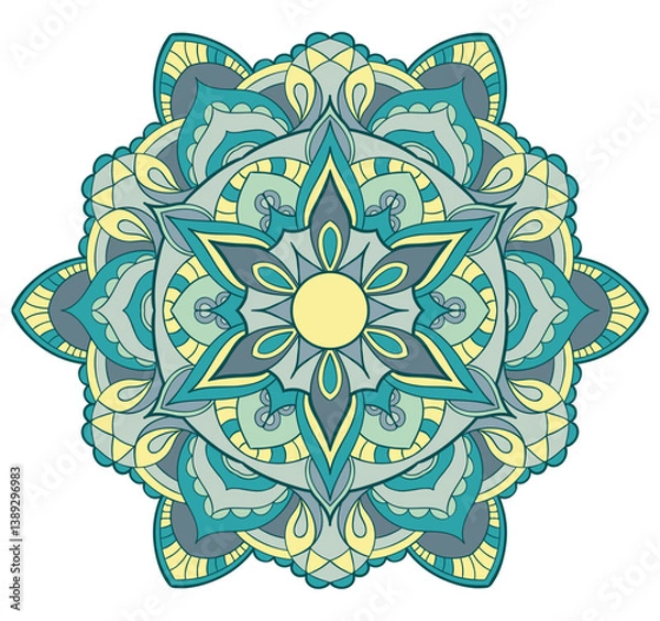 Fototapeta Circular pattern in form of flower mandala. Vintage decorative elements. Oriental pattern, vector illustration. Celtic style