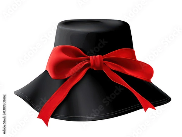 Fototapeta A stylish black hat adorned with vibrant red bow, perfect for adding touch of elegance to any outfit. This accessory is ideal for various occasions, enhancing both casual and formal looks