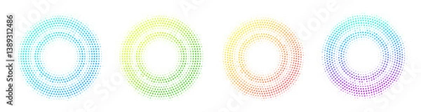 Fototapeta Halftone effect dotted gradient colorful double circles set. Isolated vector dotted frames technology design elements