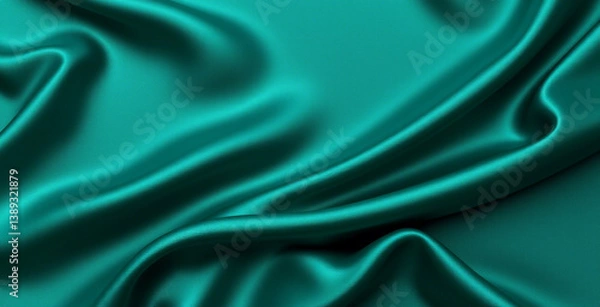 Fototapeta Dark teal green silk satin. Shiny smooth fabric. Soft folds. Luxury background with space for design.