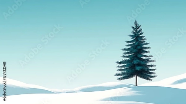 Fototapeta Lone evergreen tree in snowy landscape. (1)