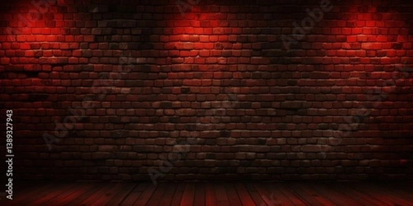 Fototapeta Dark red brick wall background with spotlight, captured in a photorealistic style with ultra-realistic cinematic lighting and high-resolution photography