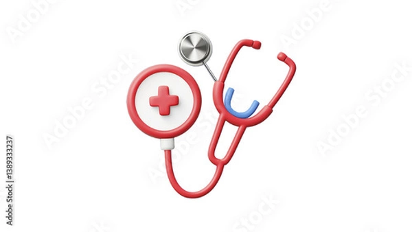 Obraz A clear red stethoscope graphic, ideal for medical presentations or healthcare branding.