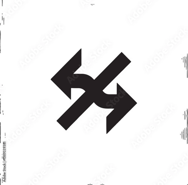 Fototapeta A graphic representation of two black arrows curving and pointing in opposite directions on white