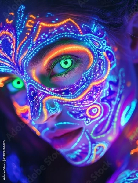 Fototapeta Neon Face Art By Generated AI