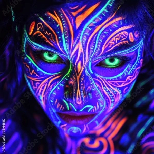 Fototapeta Neon Face Art By Generated AI