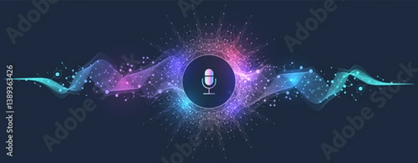 Fototapeta Voice assistant concept. Vector sound wave. Voice and sound recognition equalizer wave flow background. Personal assistant and voice recognition concept gradient vector illustration.