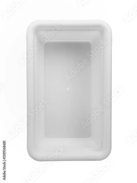 Fototapeta White plastic flower rectangular pot isolated on a white background