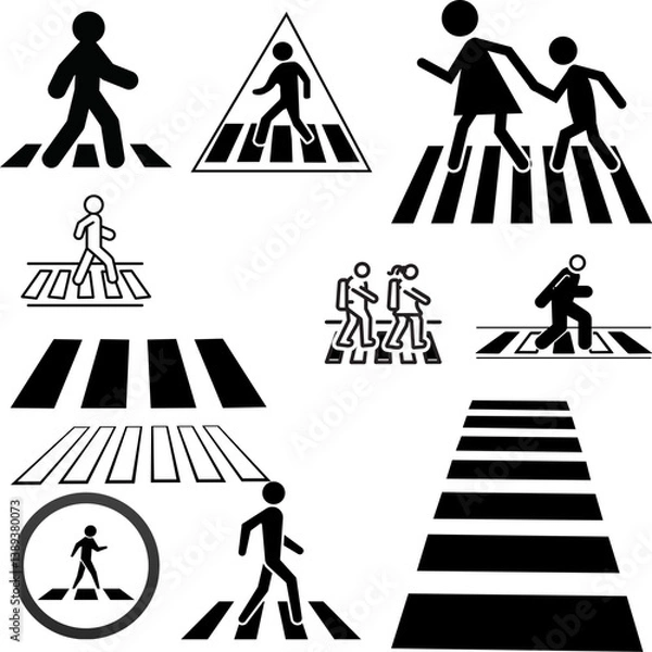 Obraz pedestrian crossing sign,Crosswalk Vector Icon set
