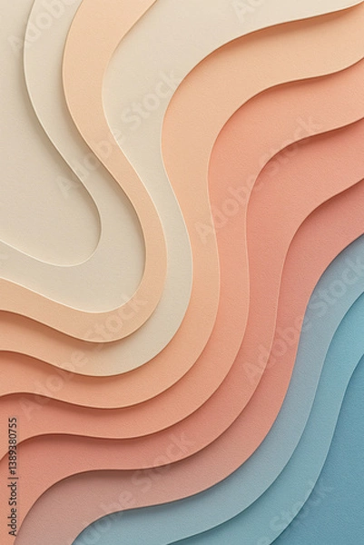 Fototapeta Layered pastel paper waves flowing in soft warm light composition