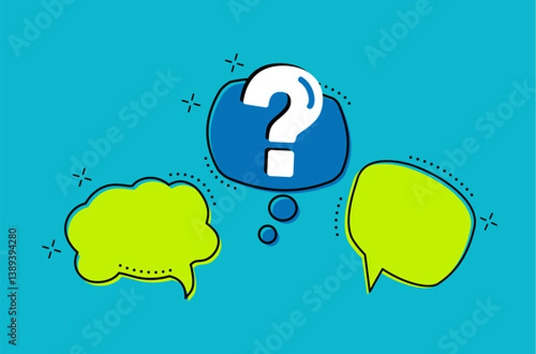 Fototapeta Bubble question marks. And the answers to them. The concept of frequently asked questions. green, white, blue. Online support web page. vector illustration.