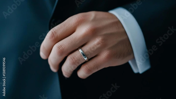 Obraz Elegant wedding ring on groom hand, showcasing love and commitment