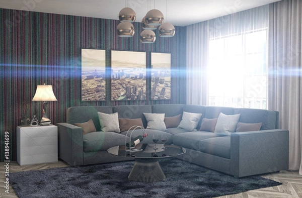 Fototapeta interior with sofa. 3d illustration