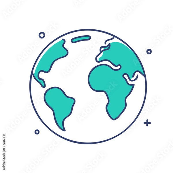Obraz A stylized illustration of a globe showing continents, emphasizing global connectivity, environmental awareness, and the importance of geography in education and communication.