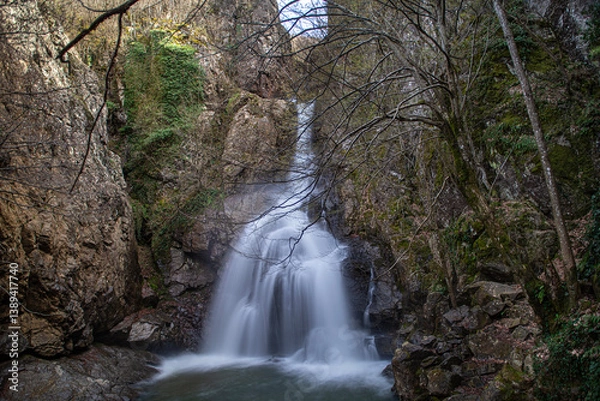 Obraz Erikli Waterfall photograph taken with long exposure. Waterfalls in Turkey. Waterfall view in the forest. Erikli Waterfall, Yalova.