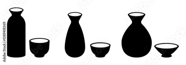 Fototapeta 日本酒の徳利・お猪口のシルエットアイコンセット