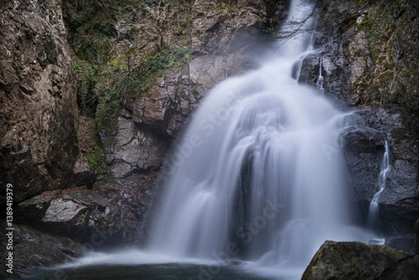 Obraz Erikli Waterfall photograph taken with long exposure. Waterfalls in Turkey. Waterfall view in the forest. Erikli Waterfall, Yalova.