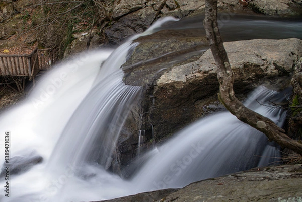 Obraz Erikli Waterfall photograph taken with long exposure. Waterfalls in Turkey. Waterfall view in the forest. Erikli Waterfall, Yalova.