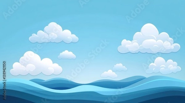 Fototapeta Cartoon Ocean Sky with Clouds