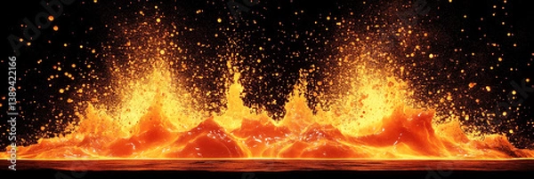 Fototapeta Explosive volcanic eruption with glowing lava splashing into the air