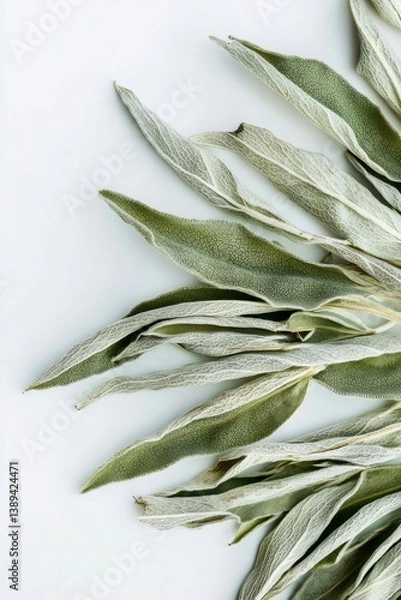 Obraz Macro top-down of dry comfrey leaves labeled and styled for a clean botanical stock image