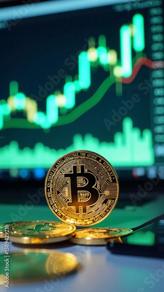 Fototapeta Bitcoin Surges to $100,000: A Striking Stock Photo for Financial News, Investment Blogs, and Cryptocurrency Marketing