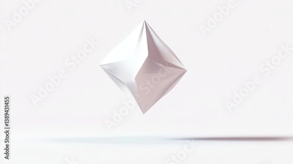 Fototapeta A minimalistic white background featuring a floating geometric shape with soft shadows.