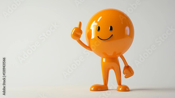 Fototapeta Glossy orange cartoon character giving thumbs up