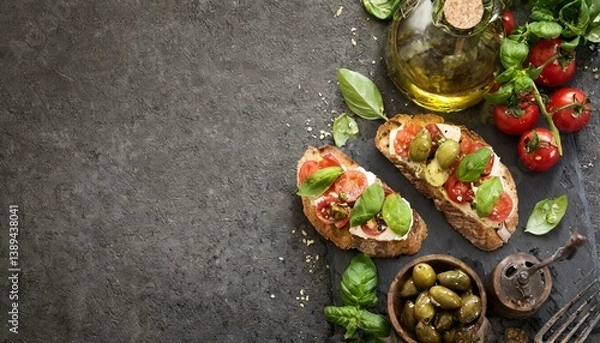 Obraz Delicious Bruschetta Appetizer with Copy Space