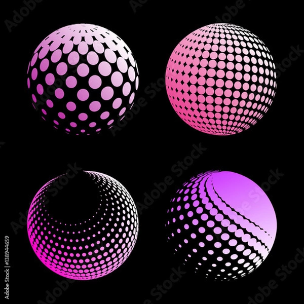 Fototapeta Set abstract halftone 3D spheres. Dotted spot vector design elements.