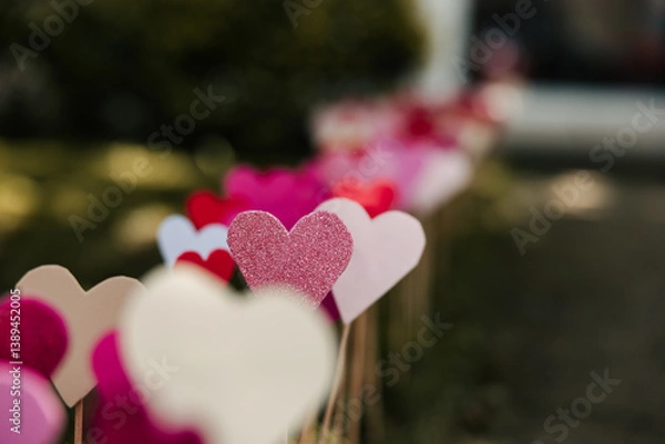 Fototapeta Colorful hearts scattered with care, adding a playful touch to the celebration. Each one a symbol of love, joy, and the beauty of a day filled with heartfelt moments
