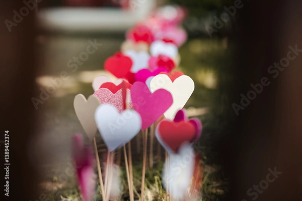 Fototapeta Colorful hearts scattered with care, adding a playful touch to the celebration. Each one a symbol of love, joy, and the beauty of a day filled with heartfelt moments