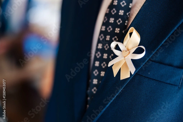 Fototapeta With his tuxedo perfectly tailored and a boutonnière pinned with care, he stands ready — a symbol of timeless elegance, love, and the promise of forever.