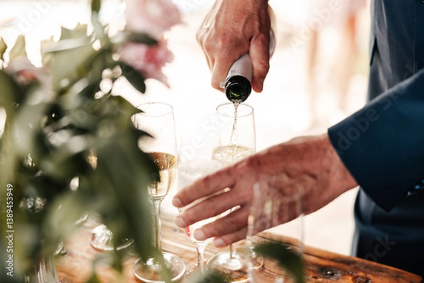 Fototapeta A moment of celebration, a glass in hand, and a toast to love, laughter, and the memories yet to be made. A sip of joy to mark the beginning of forever.