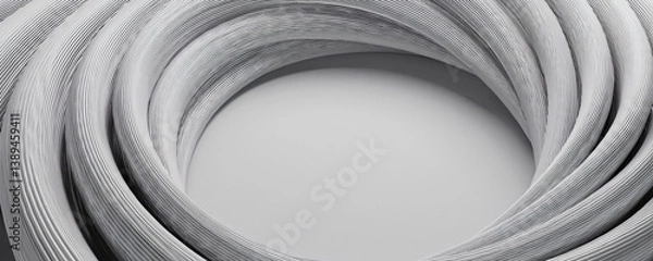 Obraz Round, 3d, geometric abstract wallpaper. Black white abstract background for design. Geometric shapes. Rounds, stripes, lines. Gradient. Modern, futuristic. Light gray. Template.