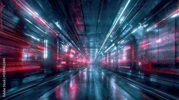 Fototapeta Cyberpunk Digital Tunnel: A Futuristic Journey Through the Network's Core