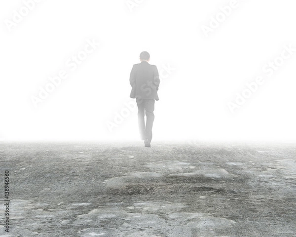 Fototapeta Man walking in mist on dirty concrete floor