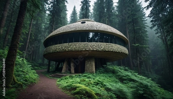 Fototapeta Mysterious House in the Forest with Strange Architecture