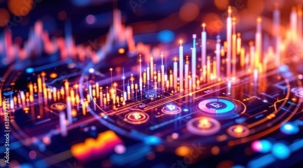 Fototapeta Vibrant digital data visualization with colorful graphs and charts representing analytics and metrics.