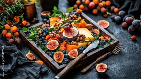 Obraz Autumnal Cheese and Fruit Platter with Nuts